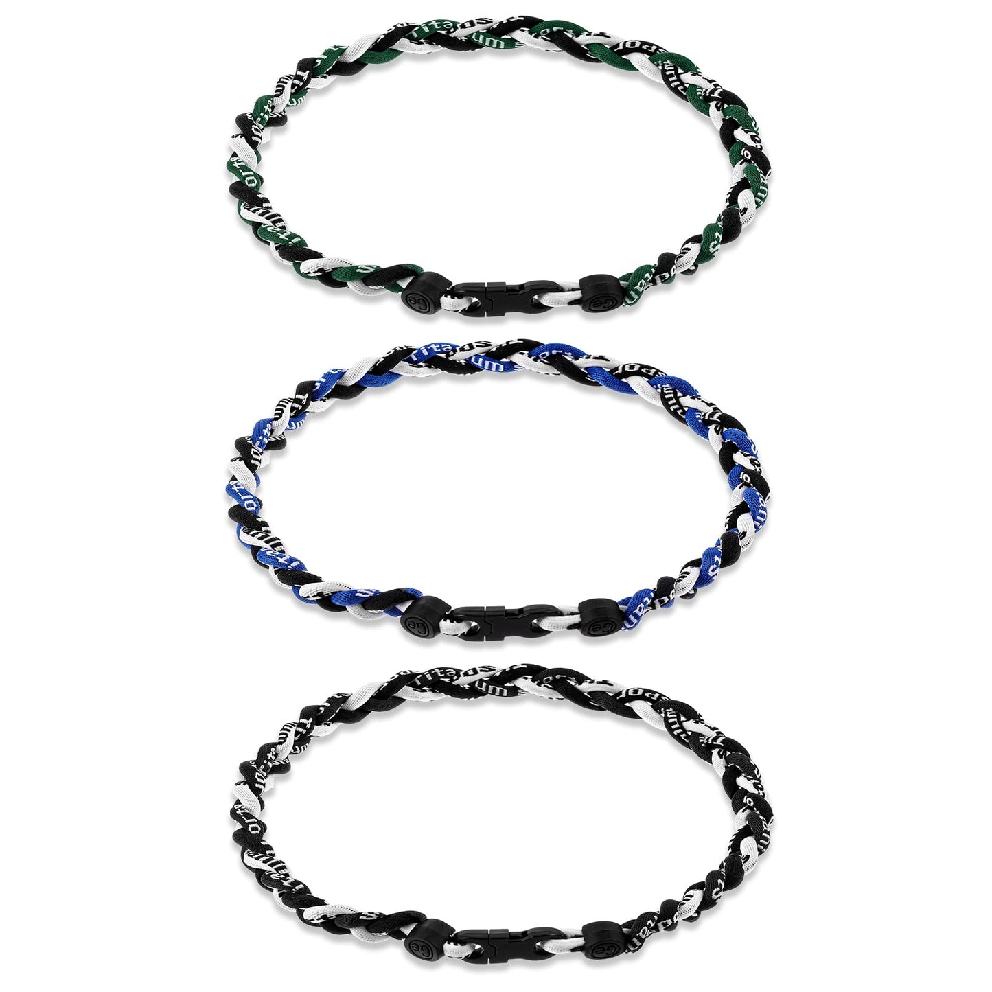 Junkin 3 Pcs Baseball Necklaces Three Braided Rope Titanium Necklace for Team Gifts Boys Men Player Softball Fans Sports (Bright