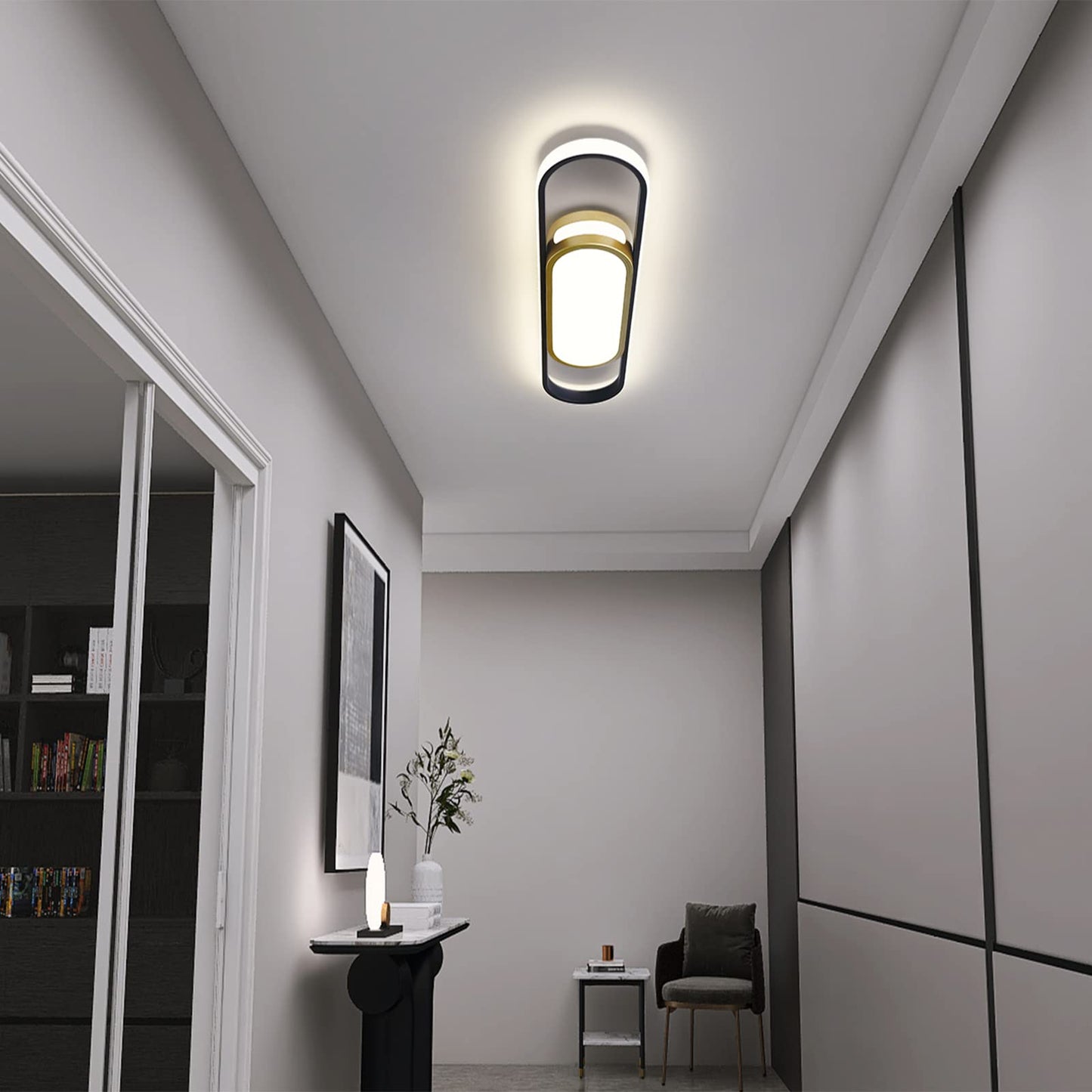Tioolo Modern Led Flush Mount Ceiling Light, Dimmable 40W, Acrylic, White+Gold, Remote Control, 2.3Ft, For Living Room/Kitchen/Bedroom