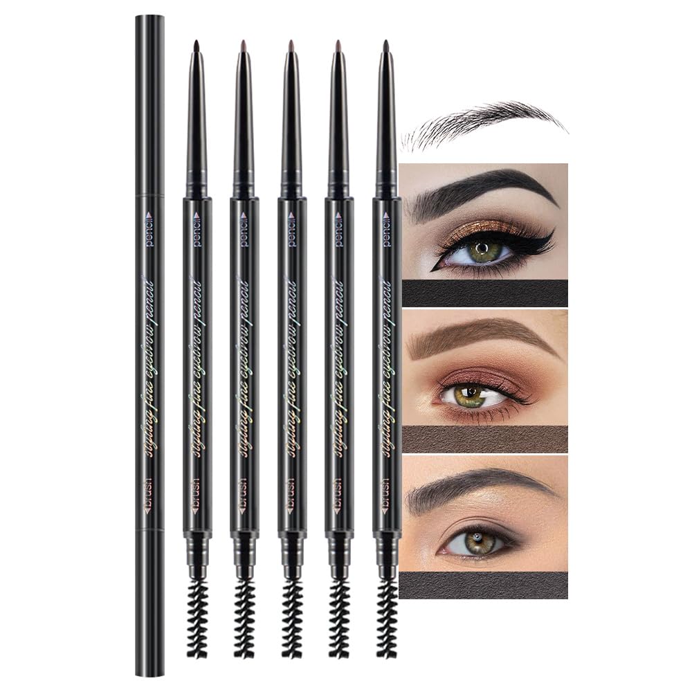 5 Pcs Dual-Sided Auto-rotate Ultra-Fine Tip Eye Brow Pencils Pack,Draws Tiny Precise Brow Makeup, Defines, Fills Brows, Shapes,
