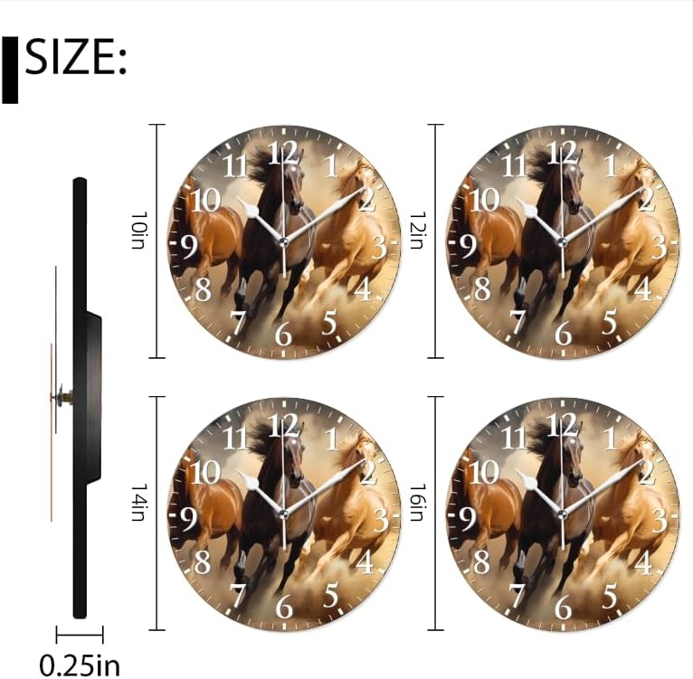 Horses Wall Clock Non-Ticking Silent Clocks Battery Operated Analog Decor Clock for Home-Three Horses Run Through The Desert(16inch)