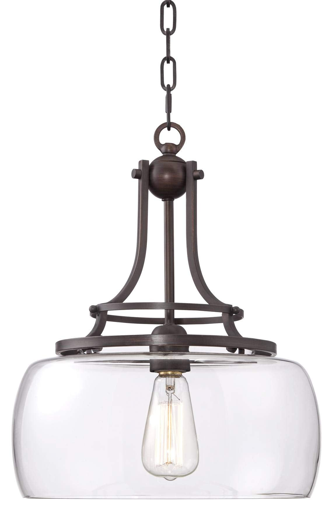 Franklin Iron Works Bronze Pendant Light - 13.5 Wide, 16 High, Clear Glass, Small Farmhouse Design For Kitchen, Dining, Living Room