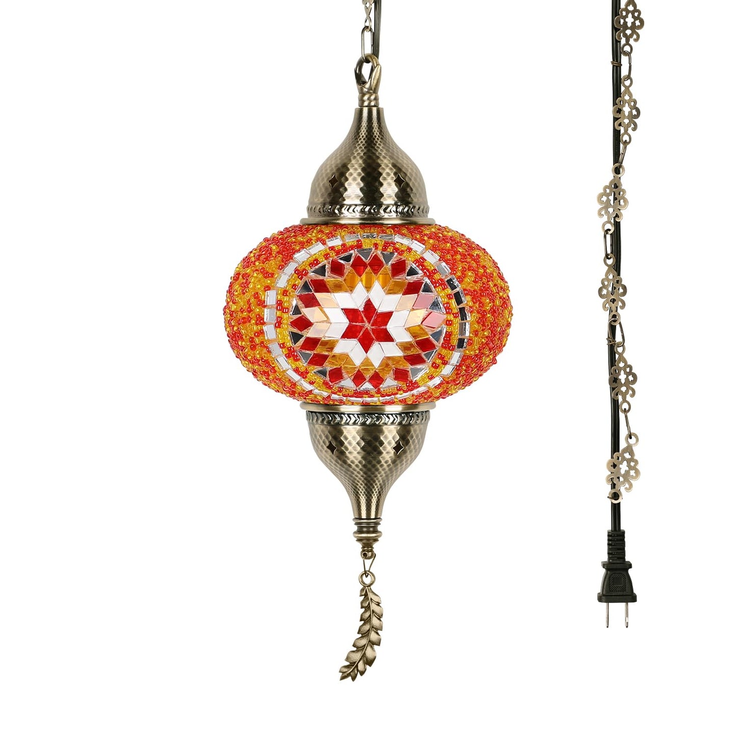Yarra-Decor Turkish Moroccan Pendant Light - Tiffany Style Mosaic Ceiling Lamp For Bedroom, Living Room - 15-Foot Cord, Red1, Model Ptr-1A-Red1