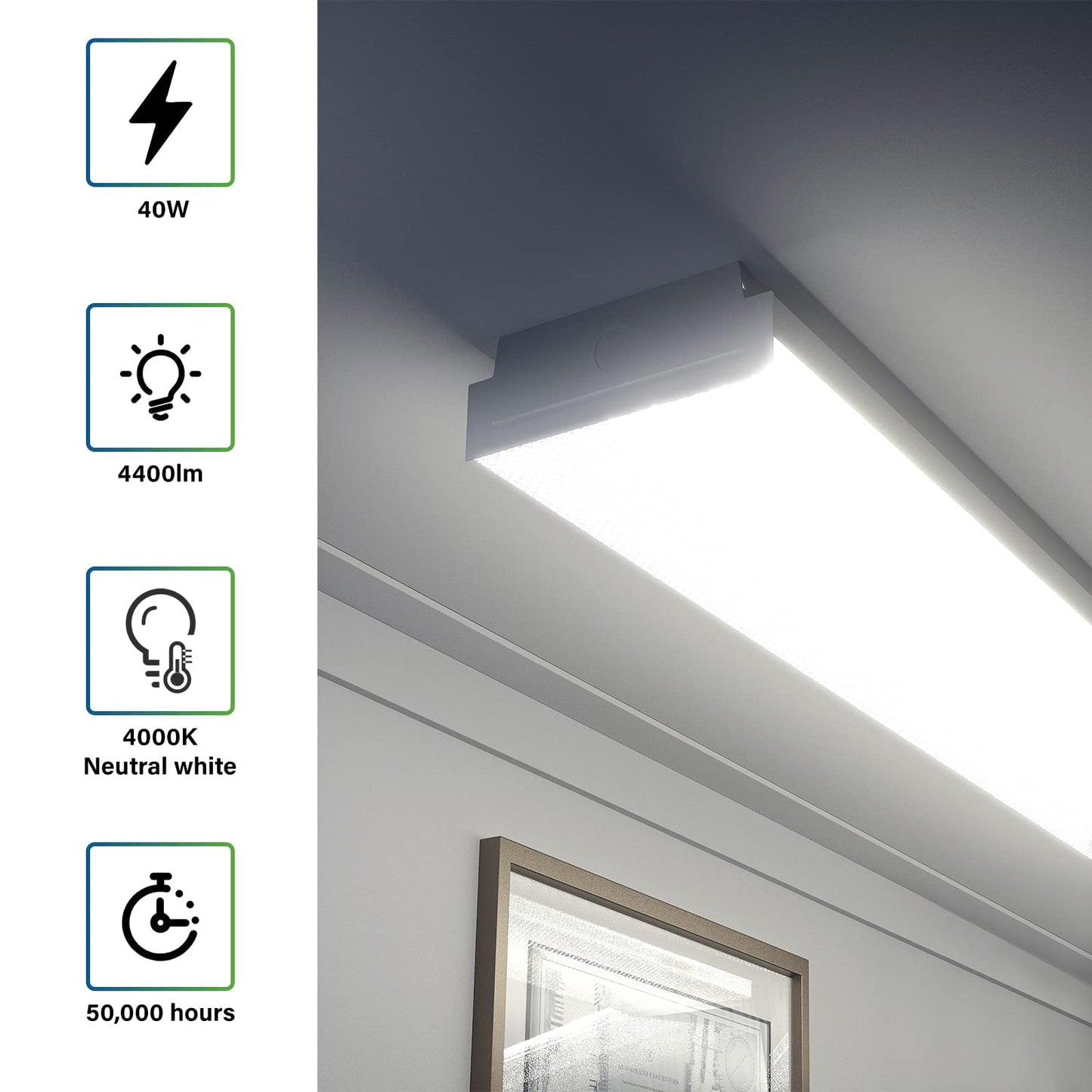 ANTLUX 4FT LED Wraparound Shop Lights, 40W, 4400lm, 4000K, Acrylic, Modern, 4 Pack