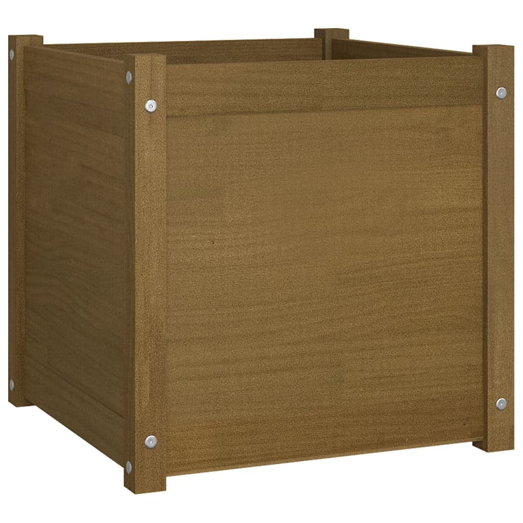 Xolmizyn Square Garden Planter Box, 19.7-inch Solid Pinewood Raised Bed for Flowers and Herbs, Decorative Honey Brown Wood Container for Patio, Balcony, and Terrace Decor