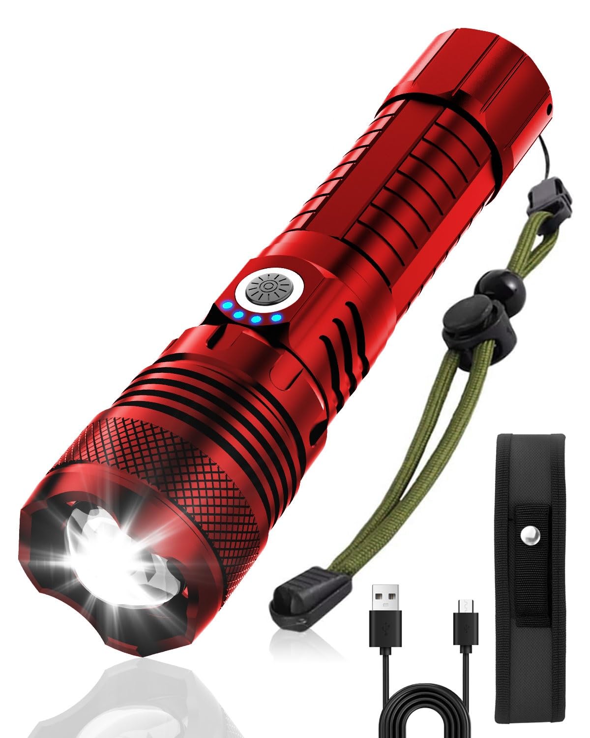 Victoper Red LED Tactical Flashlight, Rechargeable, 5 Modes, Zoomable, Waterproof, P50 1 Pack