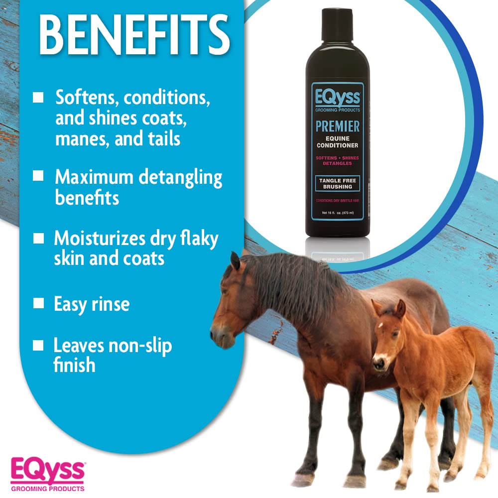 EQyss Premier Equine Conditioner - Moisturize Skin, Detangle Horse's Mane, Tail, & Coat, Add Shine, Tangle-Free Brushing, Minimi