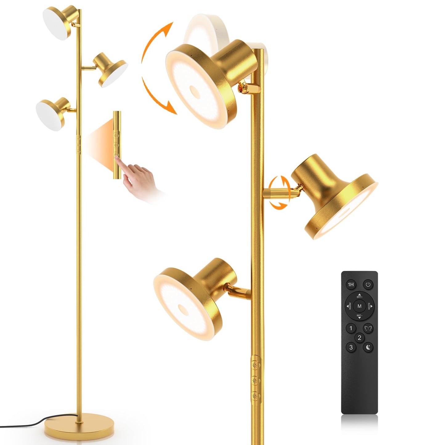 SIBRILLE 36W LED Tree Floor Lamp, Dimmable with Remote & Touch Control, Gold, Model FLH-036-F1