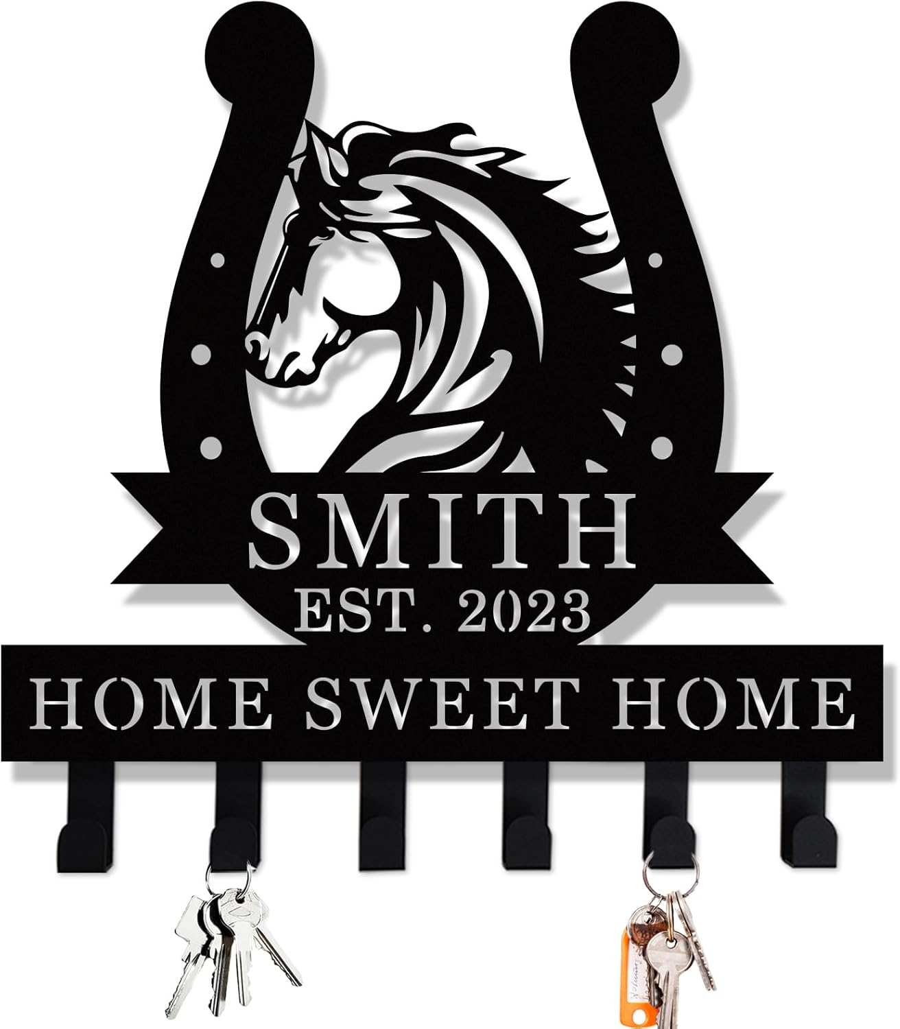 Personalized Horse Head Horseshoe Monogram Key Hooks for Wall Entrance