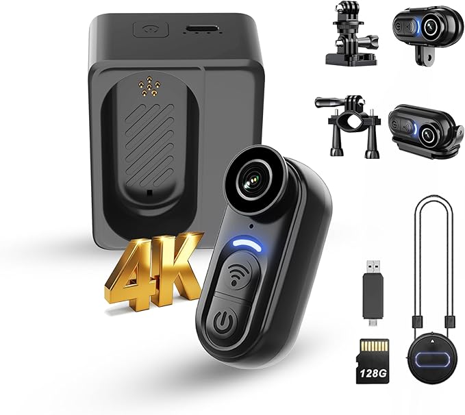 Catchallway 4K Mini Body Camera Action Cam with Audio & Video Recording -128G Thumb Size Hands Free Body Worn Cameras - We...