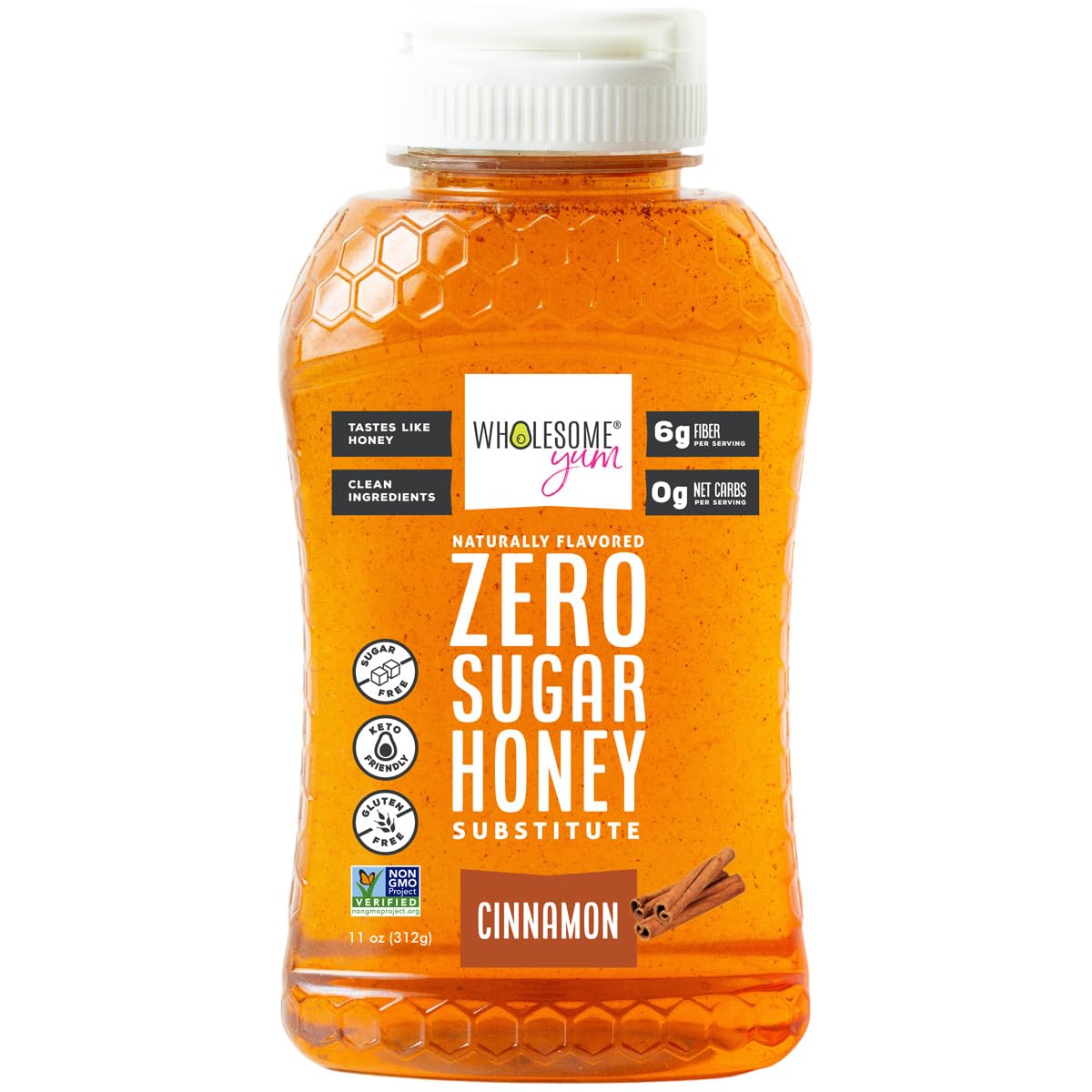 Wholesome Yum Cinnamon Zero Sugar Honey Substitute (Keto Honey) - Natural Sugar Free Honey Alternative With Monk Fruit & Allulos