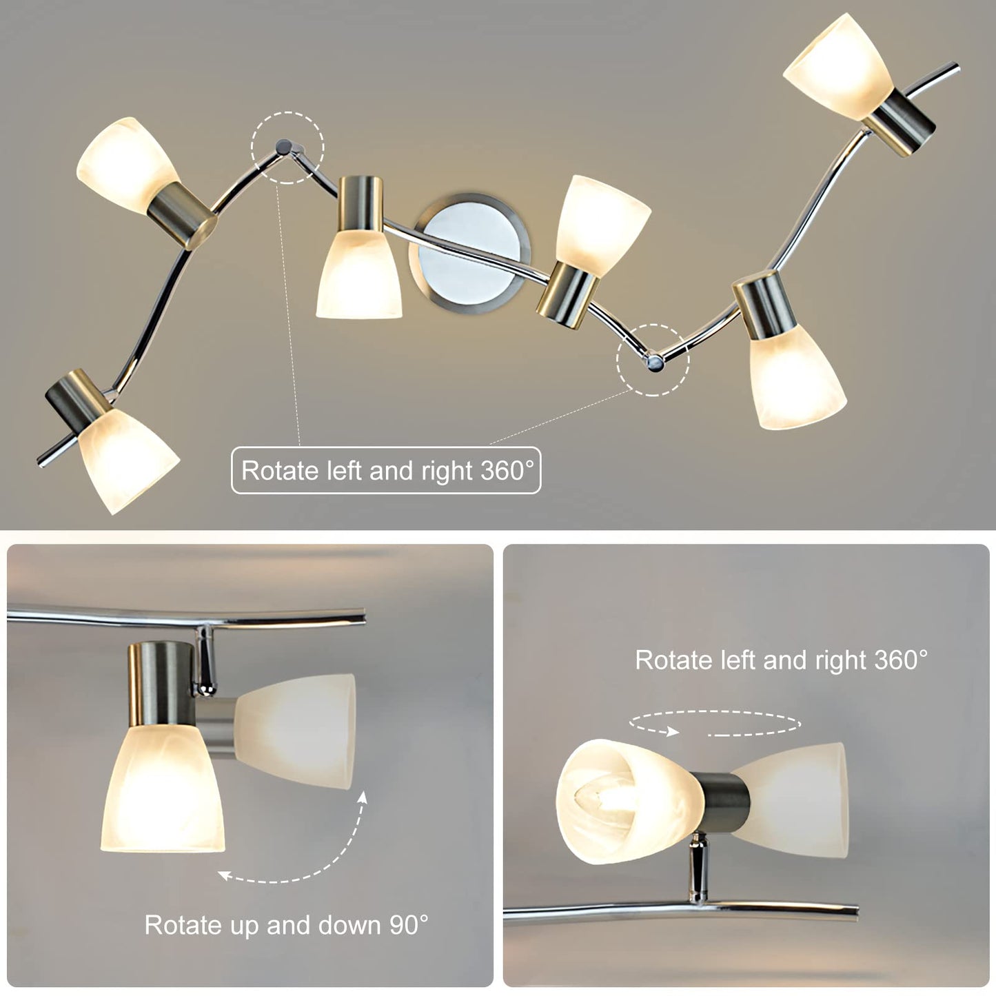 DINGLILIGHTING DLLT 6-Light Track Lighting Rail, Modern LED Spot Fixture, Metal, Nickel Finish, Model WS-FNG29-40B