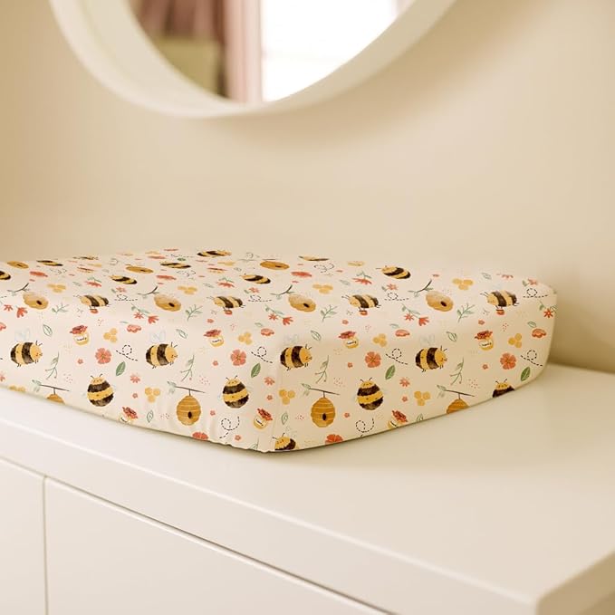 Changing Pad Cover for Baby Boys Girls 2 Pack, Fits Standard 32”×16” Changing Table Pads, Silky Breathable Stretch Knit, Machine Washable (Honeybee Dreams)