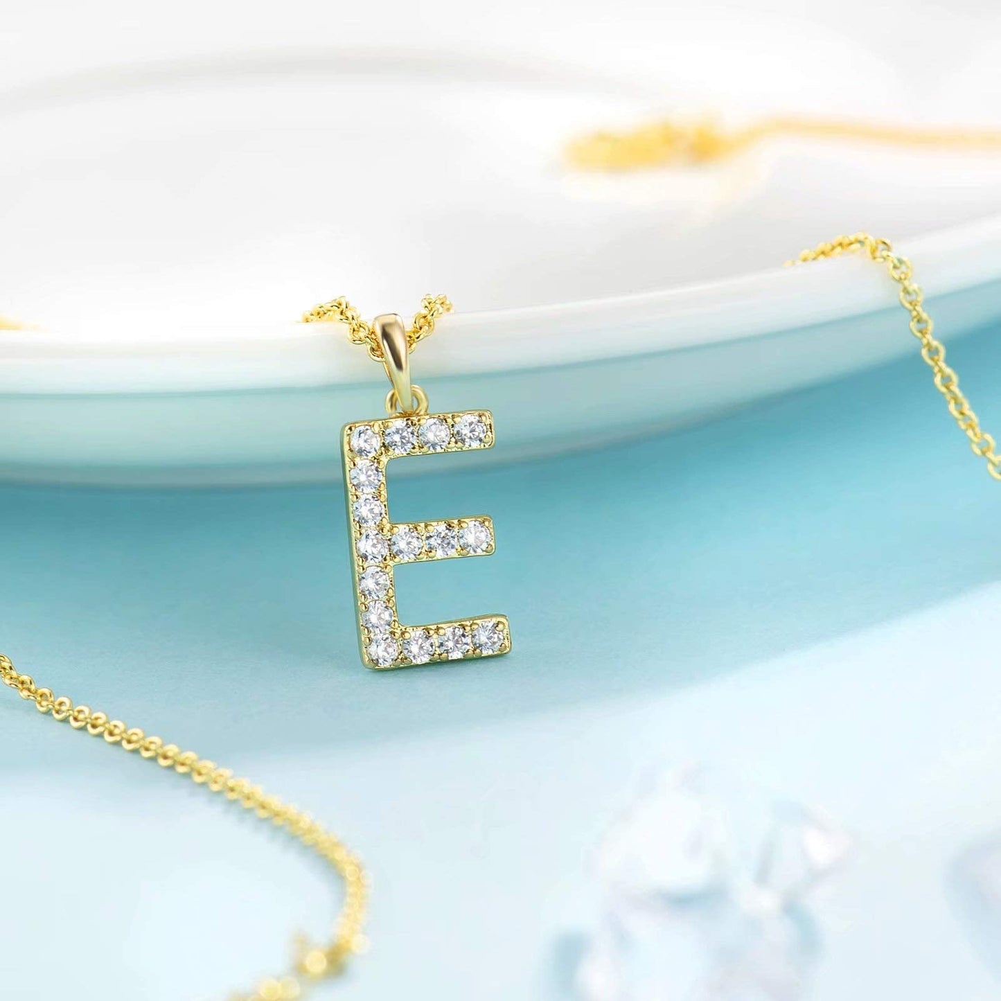 Tarsus E Initial Letter 14K Gold Plated Alphabet Pendant Necklace Monogram charm cubic zirconia Jewelry Gifts for Women Teen