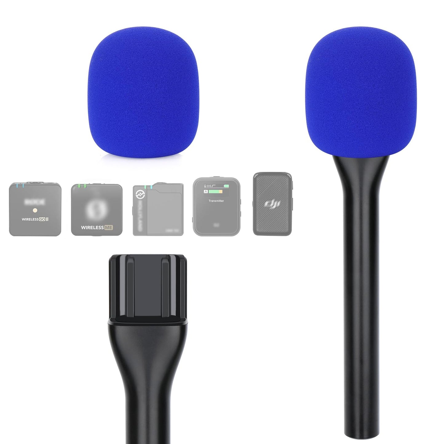 YOUSHARES Handheld Adaptor with Foam Cover, Compatible with Rode and DJI Wireless Microphones for Interviews (Blue Foam)