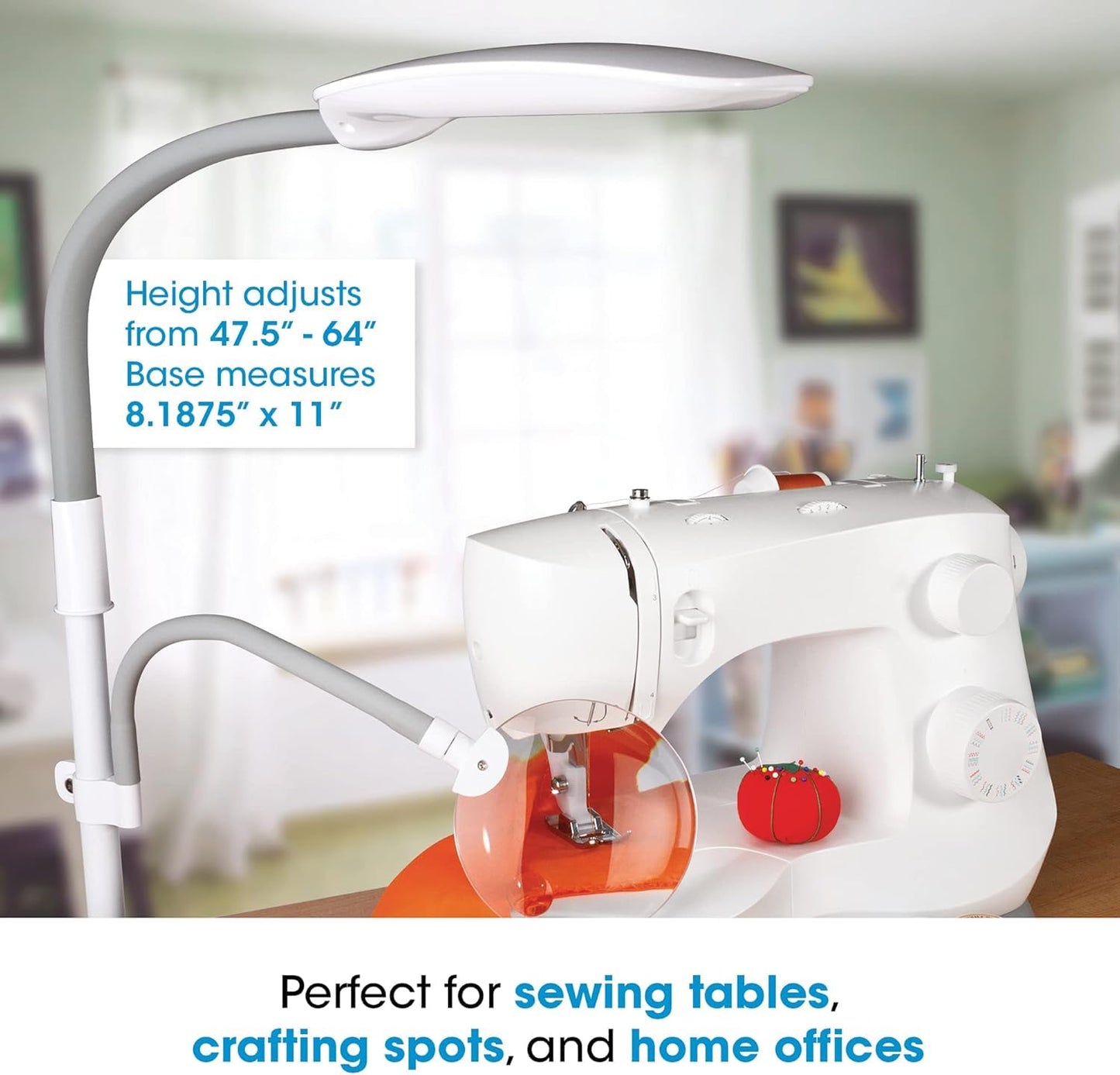 Ottlite Led Floor Lamp With Optical Grade Magnifier - Clearsun Led Technology - 3 Brightness Settings  Adjustable Arm & Touch Sensitive Controls - Great For Sewing Table  Crafting  Home & Office
