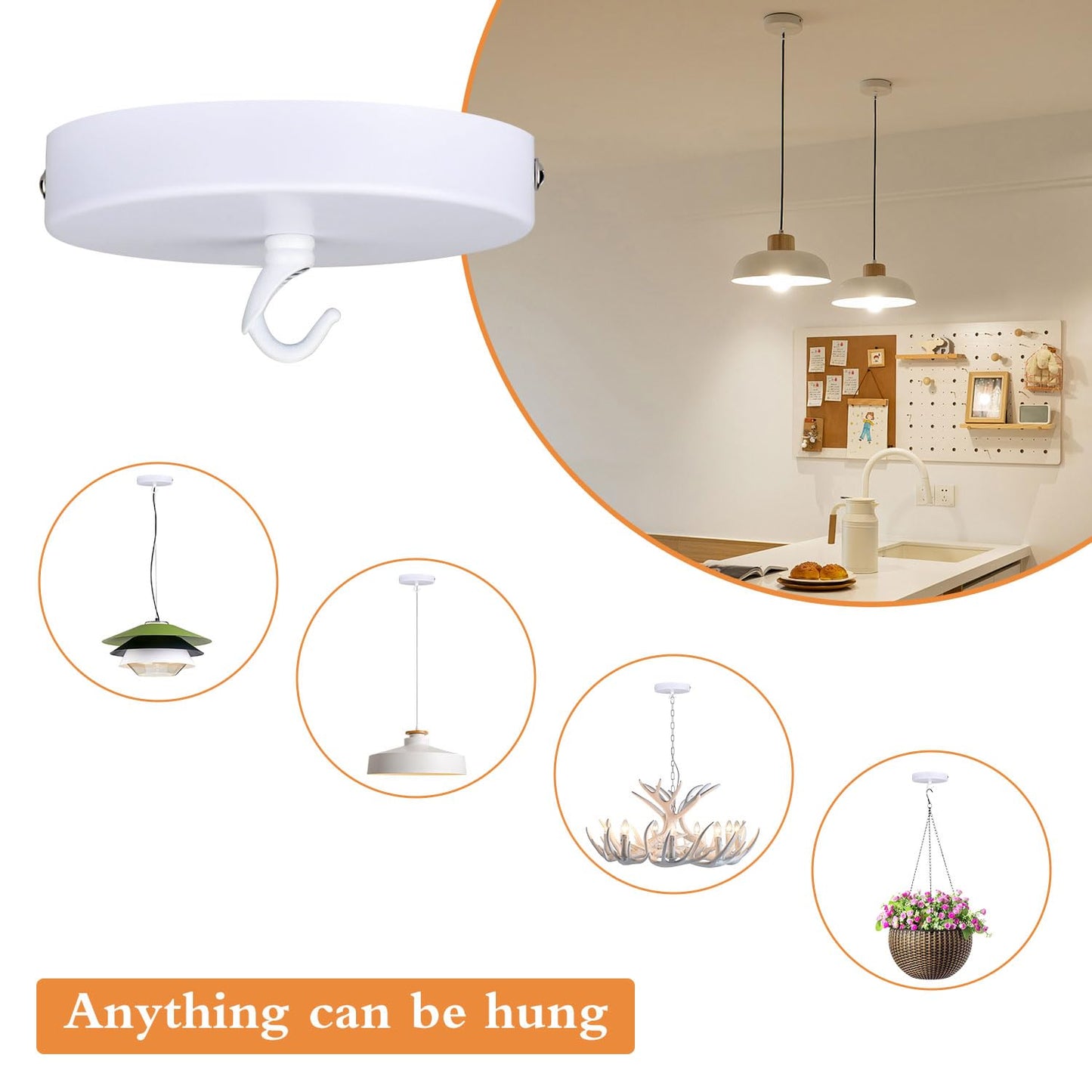 Helunsi Ceiling Canopy Kit - 4-3/4 White Aluminum Chandelier Plate, Rated 20Lbs, Includes Hook, Pack Of 1