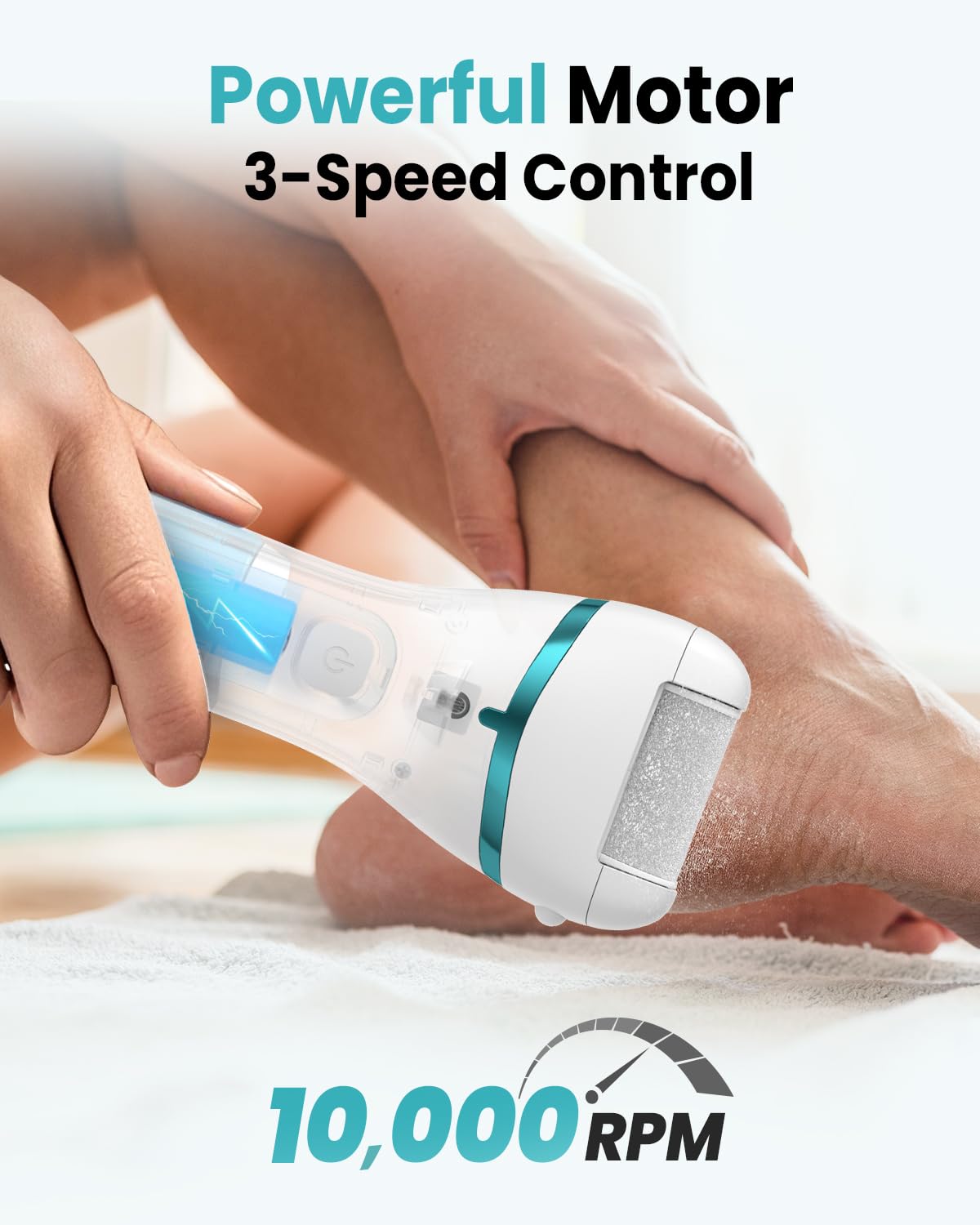 PUBOO Foot Callus Remover Electric 10000 RPM 3-Speed IPX7 Rechargeable Pedicure Kit for Hard Skin Women & Men. Portable Multi-Ro