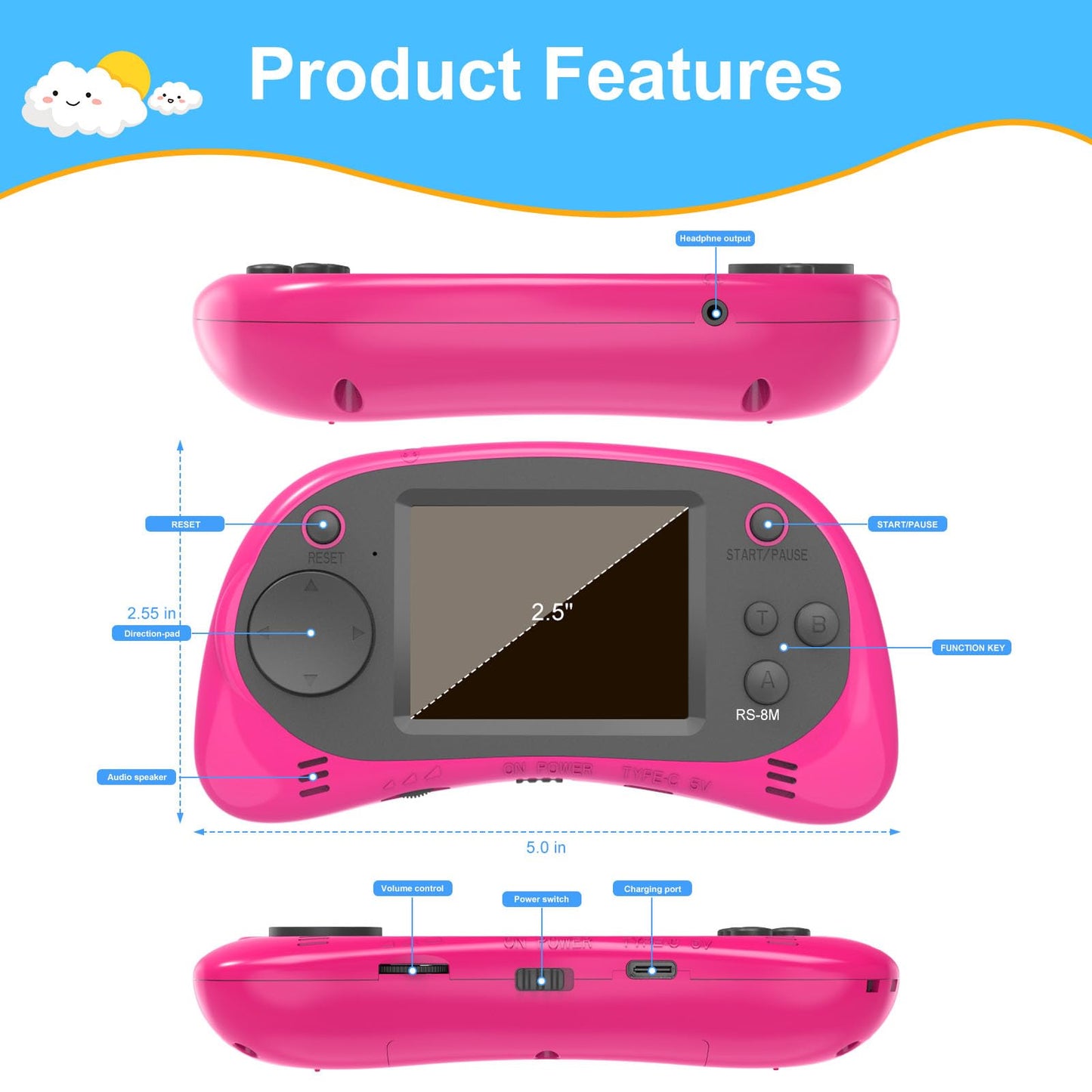 EASEGMER Kids Learning Game Console - 220 Educational Games for Ages 3-10, 2.5" HD Screen with Travel Case, Rechargeable & Durable, Perfect for Boys and Girls