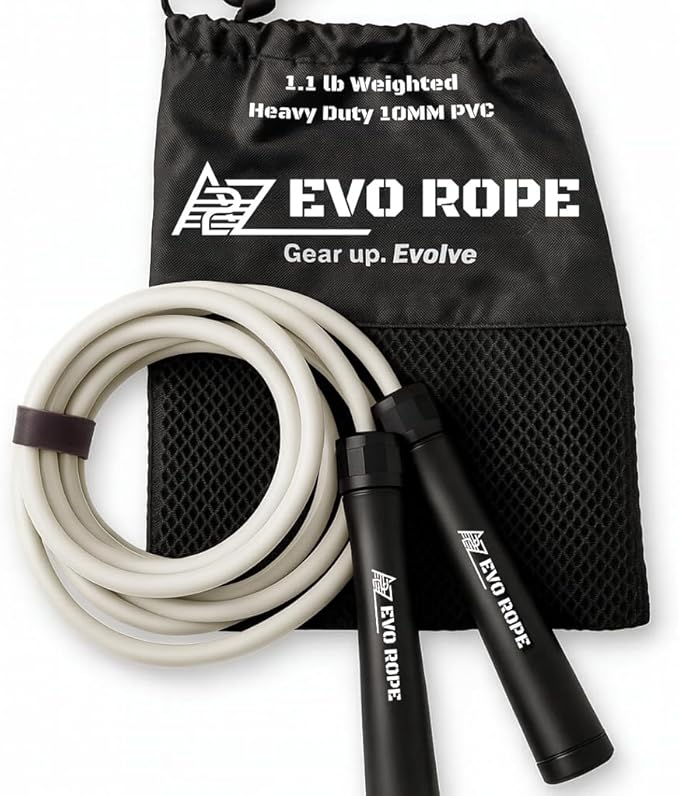 Evo Rope | 1.1LB Weighted Jump Rope for Women & Men – Adjustable 10mm Heavy PVC Skipping Rope for Fitness, Ideal for High-...