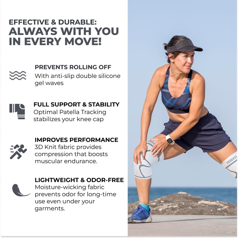 Modvel 2 Pack Knee Brace for Women & Men - Workout Knees Compression Sleeve for Knee Pain Relief Joint Support for ACL, Ar...