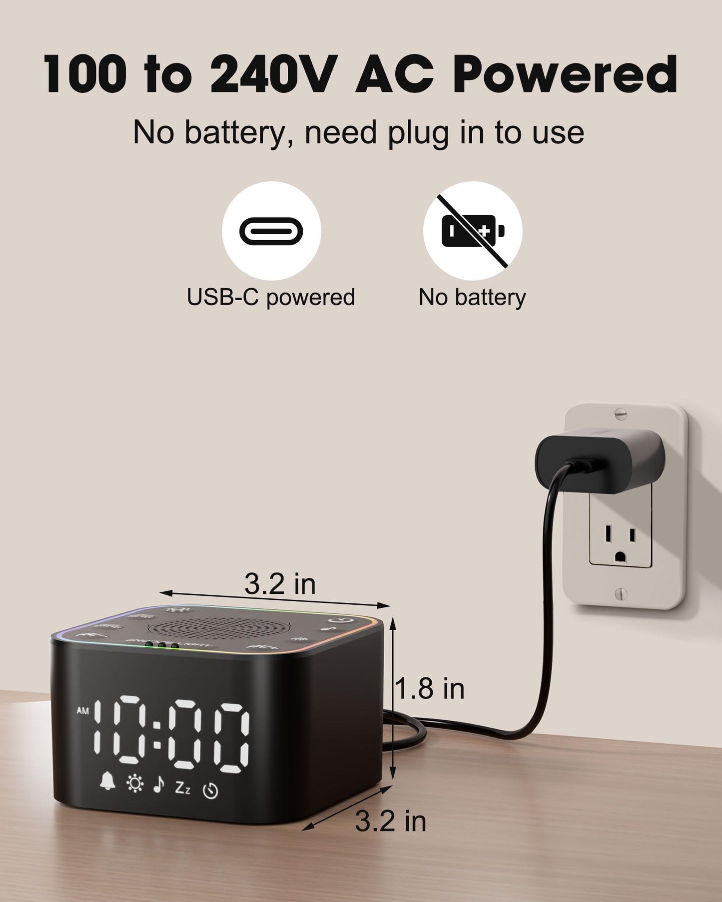 Alampan White Noise Sound Machine with Alarm Clock, 30 Soothing Sounds, Noise Machine for Sleeping, RGB Night Light, Digital Clock, Adults, for Bedside, Nightstand, Including Fan, Rain, Bird, Ocean