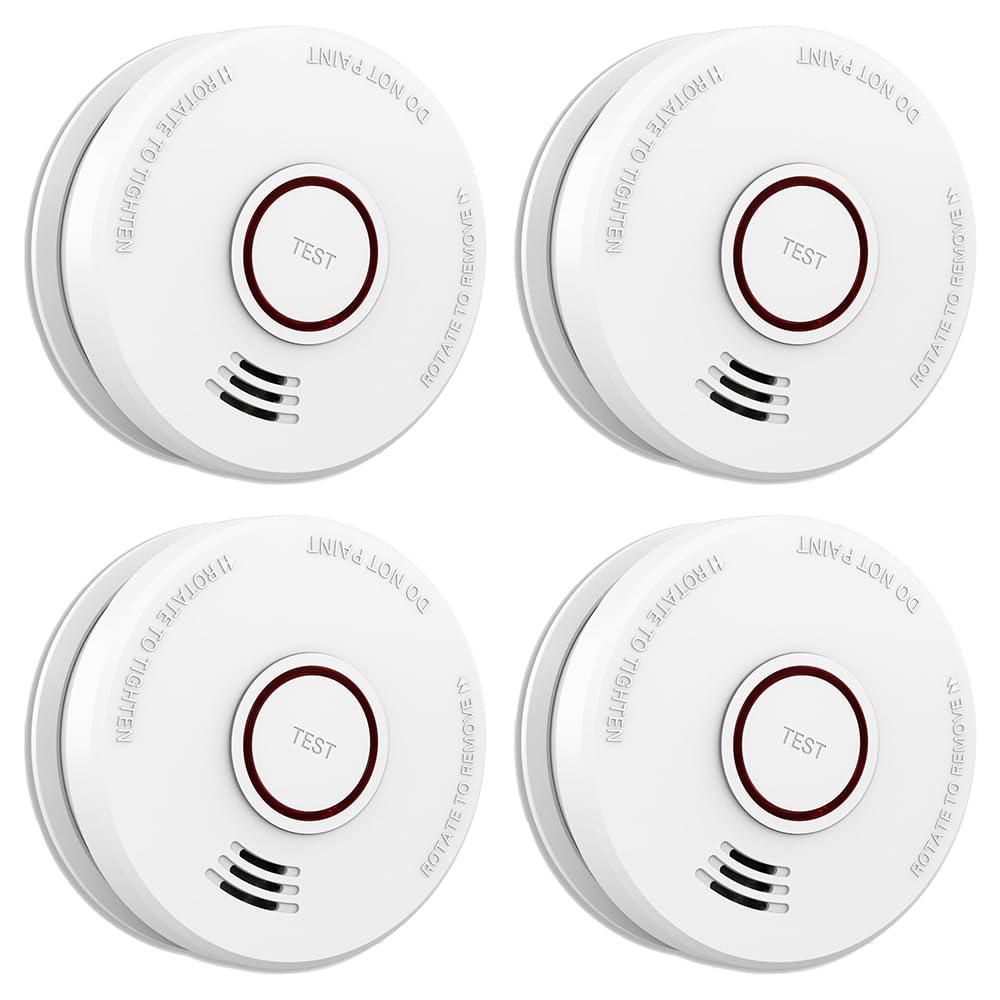 LSHOME 4 Pack Smoke Detector Fire Alarms 9V Battery Operated Photoelectric Sensor Smoke Alarms Easy to Install with Light Sound Warning, Test Button,9V Battery Included Fire Safety for Home