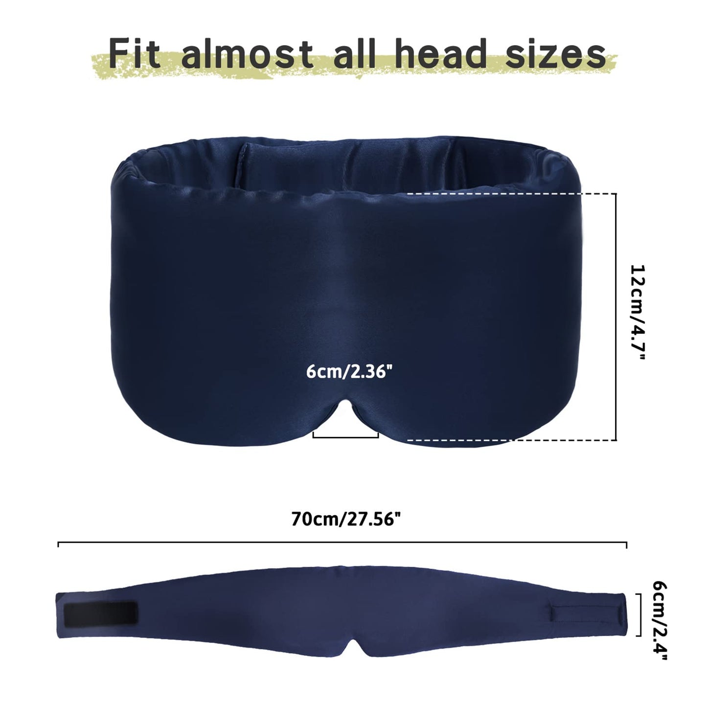 iCooBreeze 100% Handmade Bamboo Sleeping Eye Mask for Women for Men,Night Masks,Organic Sleep Mask,Blockout Eye Mask for Sleeping,Large Size Adjustable (Navy Blue)