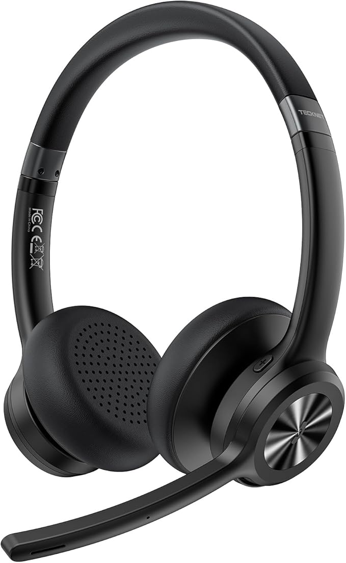 TECKNET Wireless Headset, Bluetooth Headset with Noise Cancelling Microphone - Rechargeable Bluetooth V5.2 Headphones, 50H...
