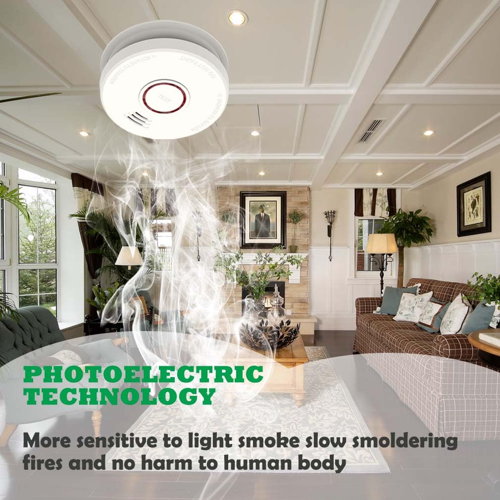 LSHOME Smoke Detector Fire Alarms 9V Battery Operated Photoelectric Sensor Smoke Alarms Easy to Install with Light Sound Warning, Test Button,9V Battery Included Fire Safety for Home (3)