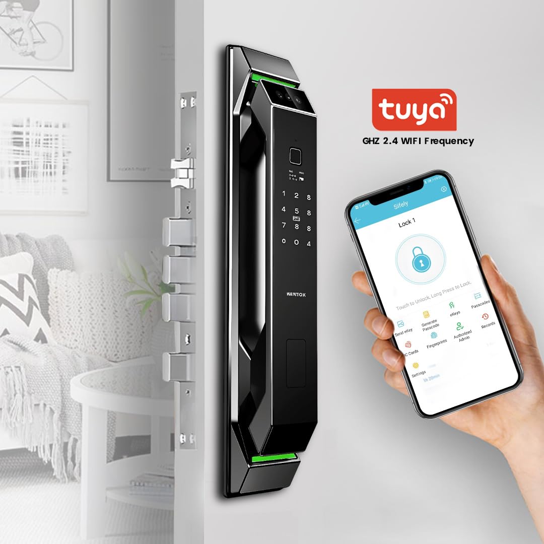 3D Face Recognition Smart Door Lock with HD Camera, Video Doorbell & Intercom – 7-in-1 Keyless Entry | Fingerprint, Palm Vein, Passcode, IC Card, Emergency Key, Tuya App Control, Easy Install | Alexa