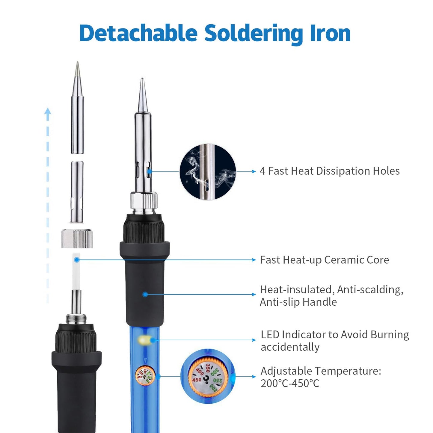 LDK Soldering Iron Kit Electric 60W 110V Adjustable Temperature Soldering Gun Welding Tools, 5pcs Replacement Tips and Solder Wire (Basic)