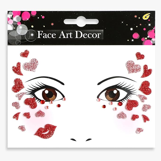 Valentine's Day Face Gems Face Jewels Stickers Red Love Heart Lip Self Adhesive Eye Body Face Nail Hair Crystal Rhinestone...