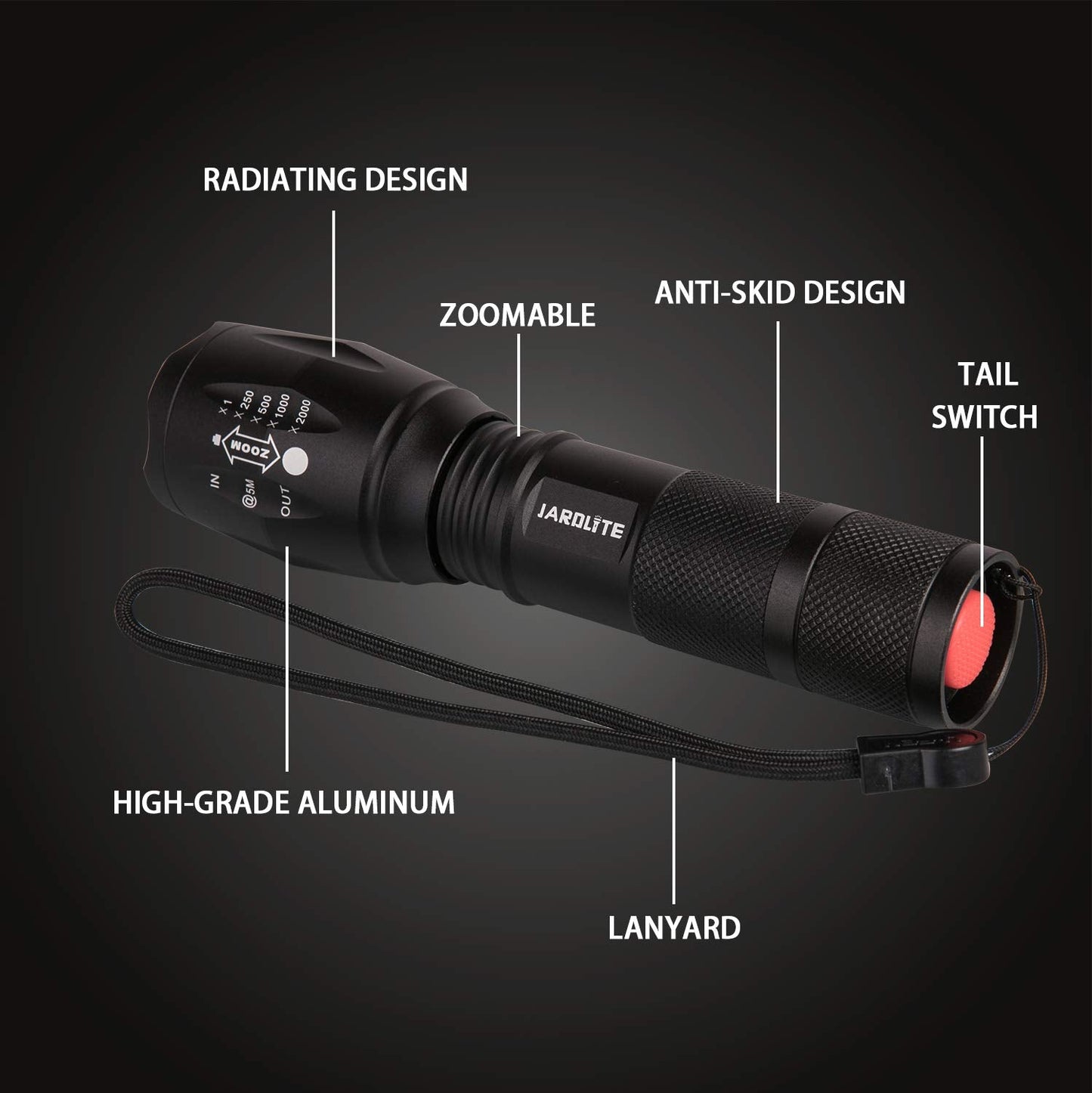 Jardlite Led Emergency Handheld Flashlight, 4 Pack, Adjustable Focus, Water Resistant, Model 4L1000, Alloy Steel