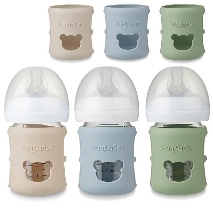 PandaEar 3 Pack Silicone Sleeves for Philips Avent Natural Glass Baby Bottles 4 oz, Shatterproof Anti-Breakage and Heat Resistant Bottle Holder, BPA-Free, Compatible with 4 oz Avent Glass Bottles