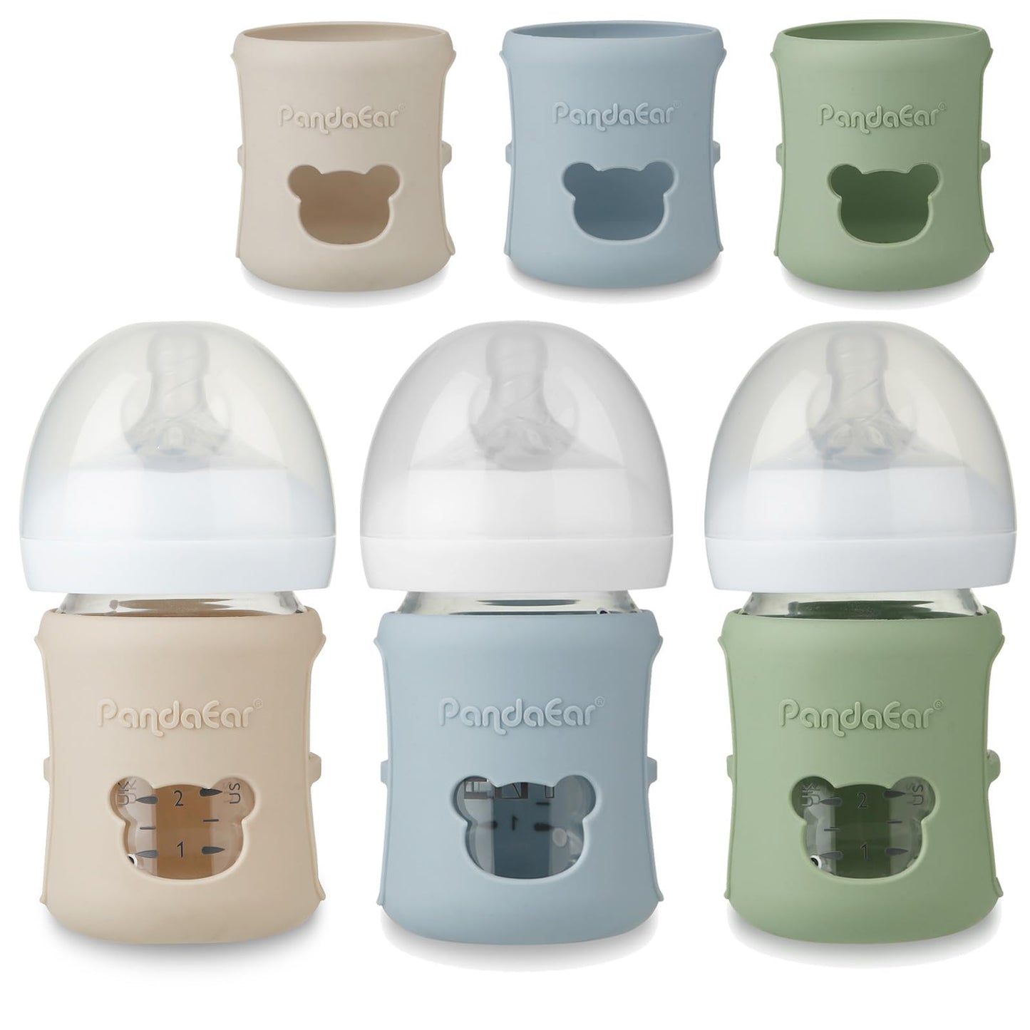 PandaEar 3 Pack Silicone Sleeves for Philips Avent Natural Glass Baby Bottles 4 oz, Shatterproof Anti-Breakage and Heat Resistant Bottle Holder, BPA-Free, Compatible with 4 oz Avent Glass Bottles