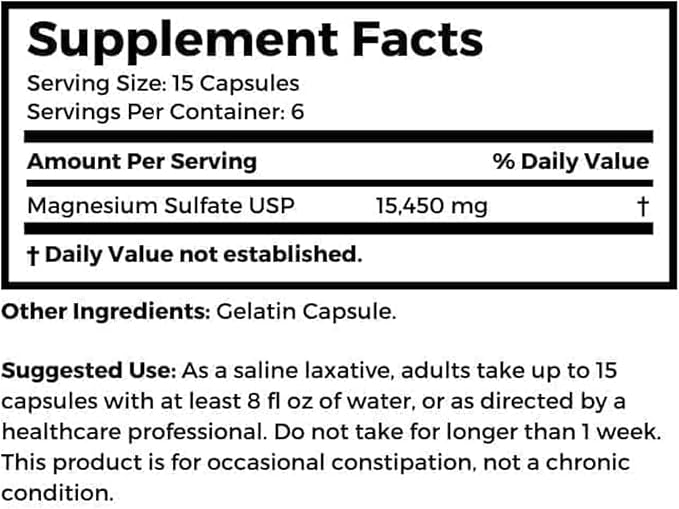 Dr. Clark Magnesium Sulfate USP (Epsom Salt) - 1030 mg, Magnesium Supplement for Constipation, Liver and Gallbladder Cleanse, 100 Gelatin Capsules