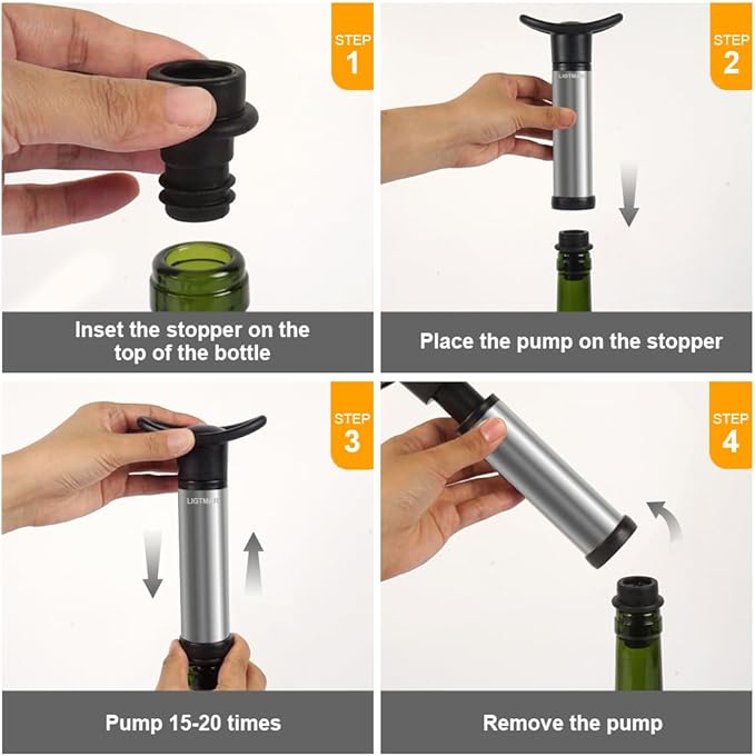 Upgraded LIGTMAR Wine Saver Pump with 6 Vacuum Wine Stoppers, Wine Bottle Preserver Keep Wine Fresh, Food Grade Silicone Wine Corks Fit Any Wine Bottles
