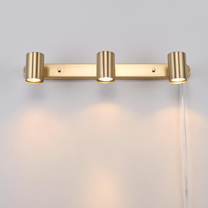 Globe Electric 59469 3-Light Plug-in Track Lighting, Matte Brass, Bulb Not Included