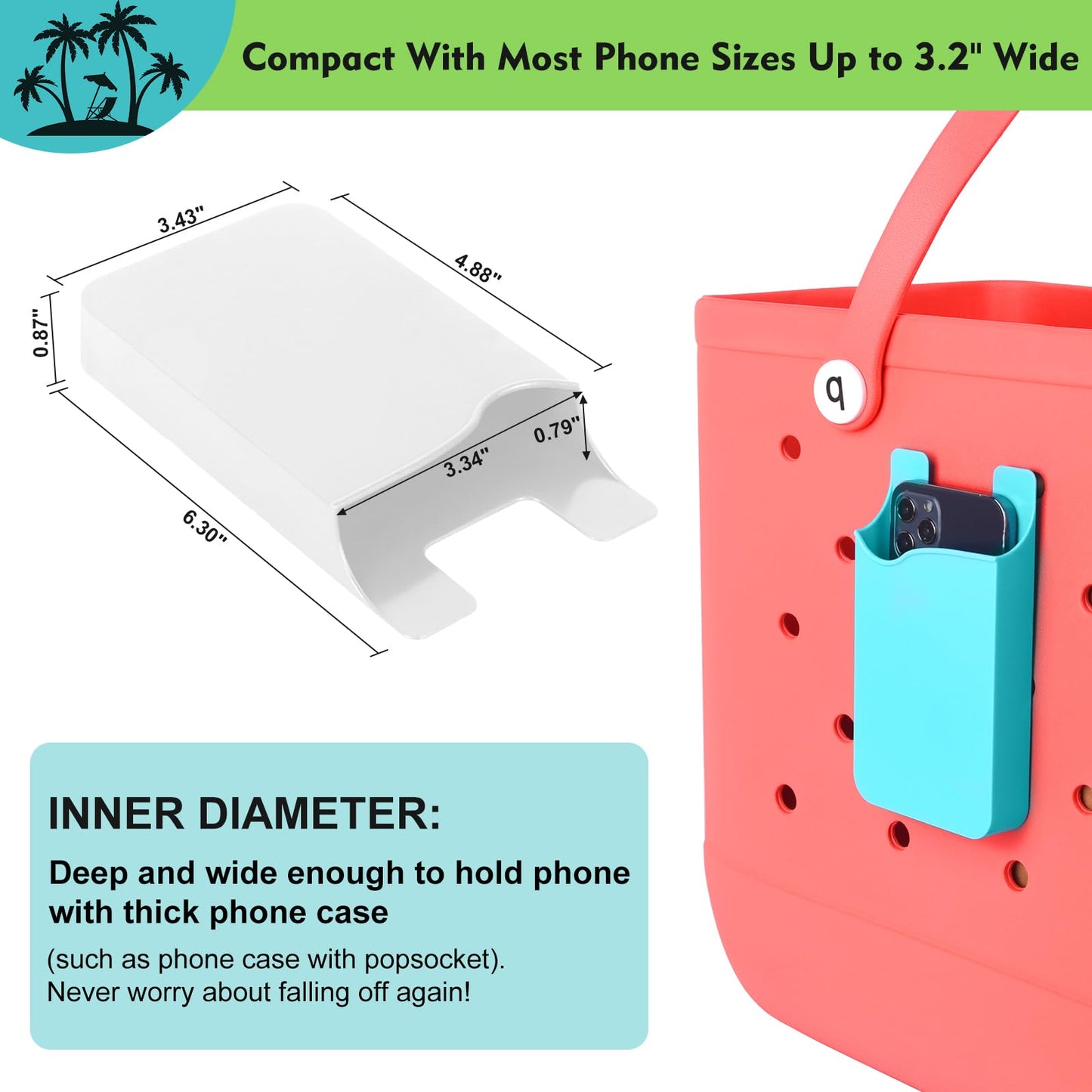 Raymall Phone Holder For Bogg Bag, Accessories For Beach Tote, Universal Hard Abs Plastic Phone Case Holder Accessories Compatib