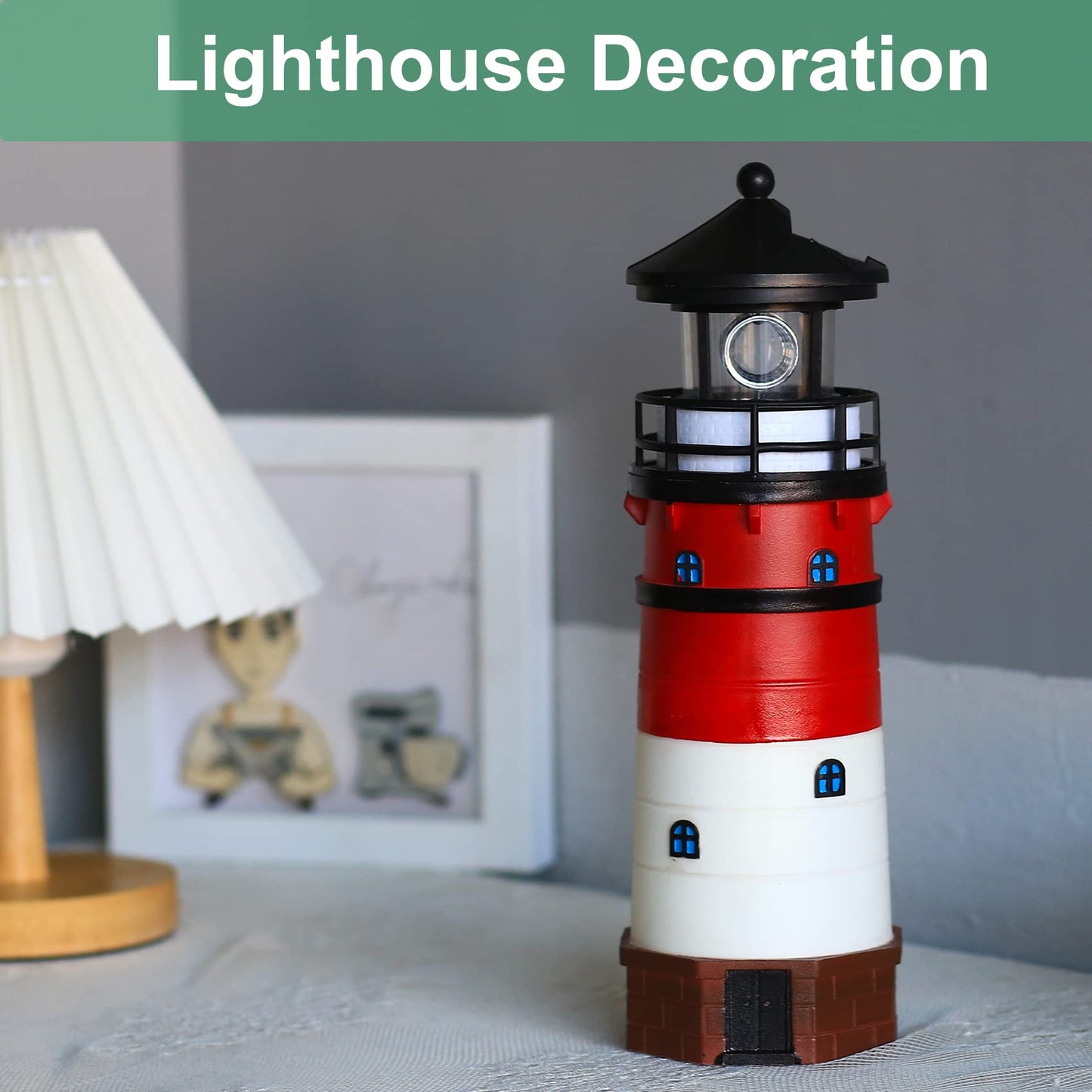 WDLFCGC Solar Lighthouse - 12in Tall with Rotating Beacon, Red3, Model 3130B, Outdoor Decoration Gift for Children