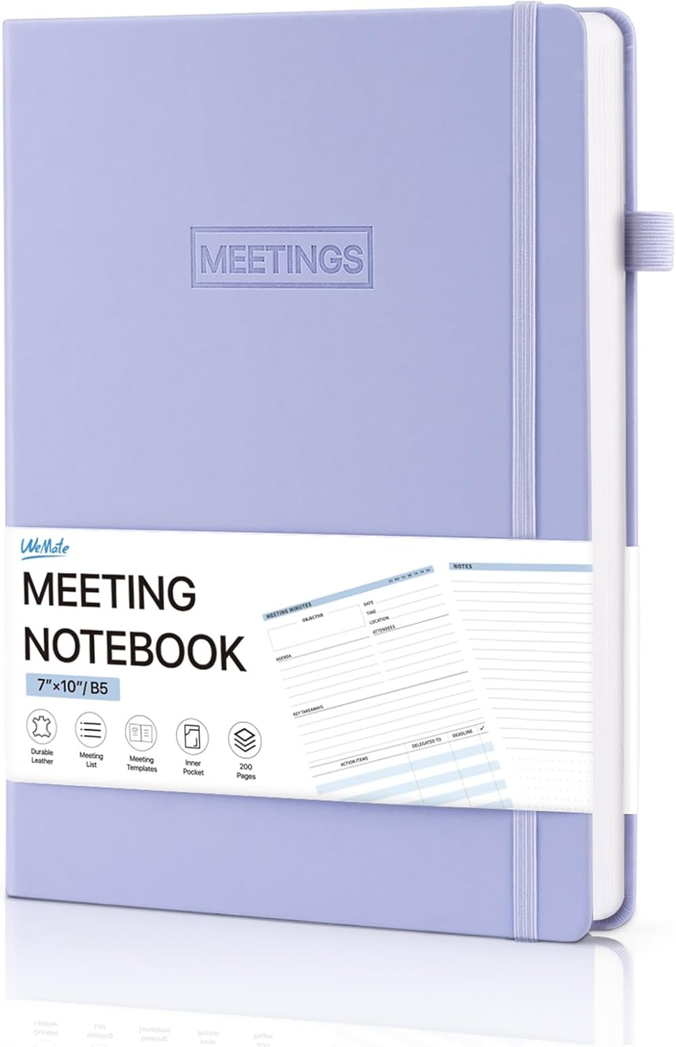 WEMATE Meeting Notebook for Work, Work Planner Notebook With Action Items, B5 Size Project Planner, Easily Take Meeting Notes & Keep Agendas on Track, Calender, Index Page, Inner Pocket, 7×10 Inch, Purple