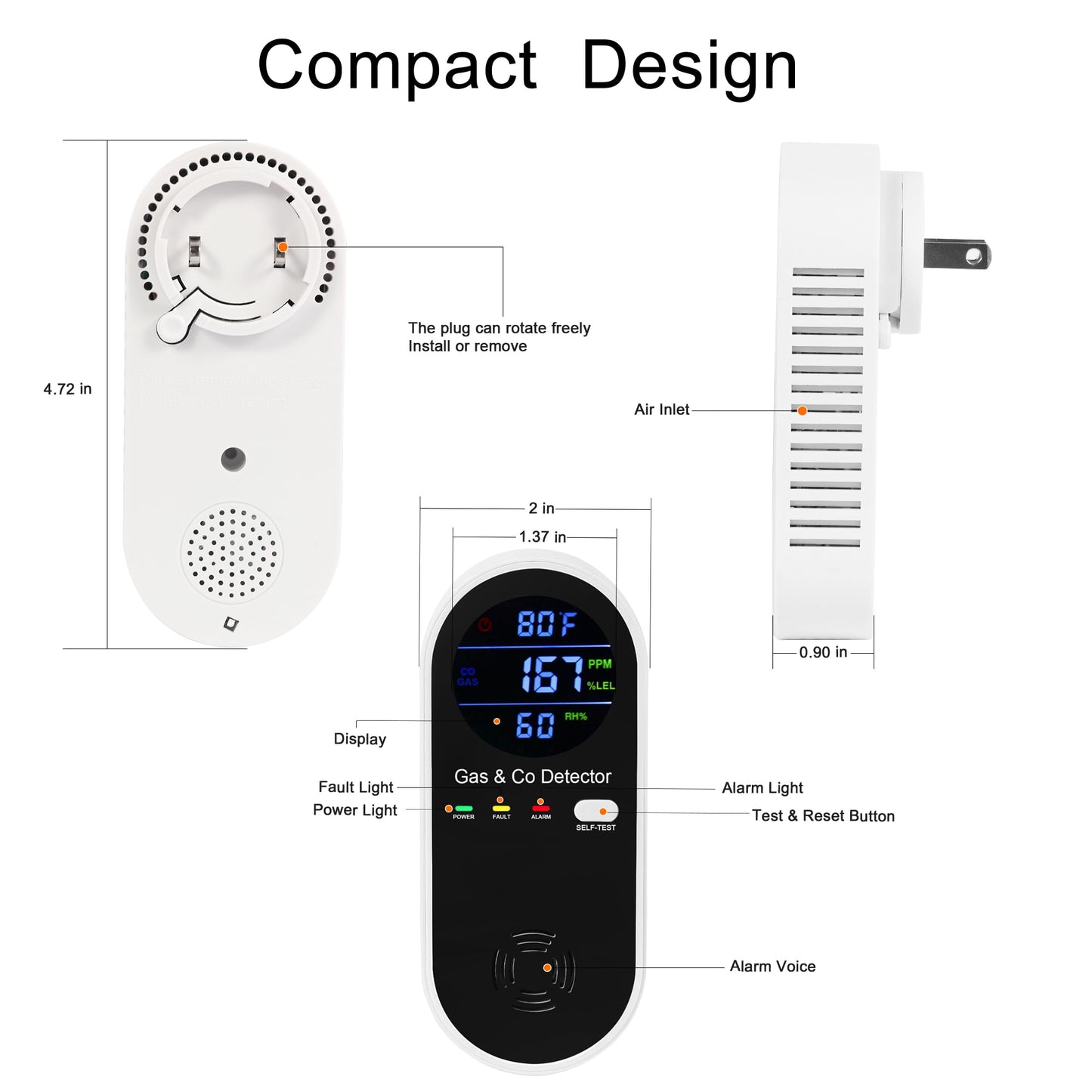 Hembisen Combination Natural Gas Detector & Carbon Monoxide Detector, 4-in-1 Carbon Monoxide Alarm,°F & Humidity,Propane,Methane,Gas Detector Alarm & CO Detector for Home,RV,Apartment