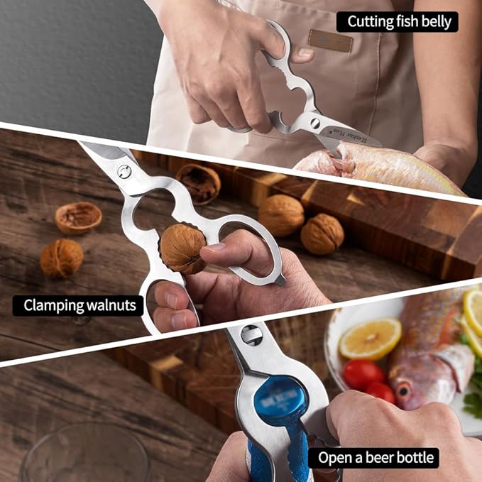 Kitchen Shears Heavy Duty Kitchen Scissors,All Purpose Come Apart Blade Made with All Stainless Steel, Food Scissors for Meat/Vegetables/BBQ/Fish/Spices/Herbs, Silvery