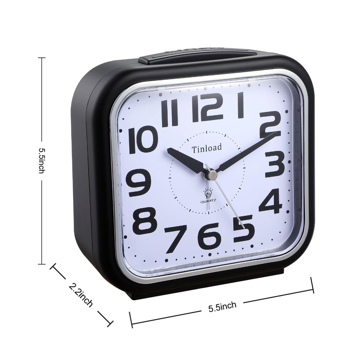 5.5" Large Analog Alarm Clock Silent Non Ticking, Gentle Wake, Beep Sounds, Increasing Volume, Battery Operated Snooze and Manual Light, Easy Set, Black (Best for Elder)