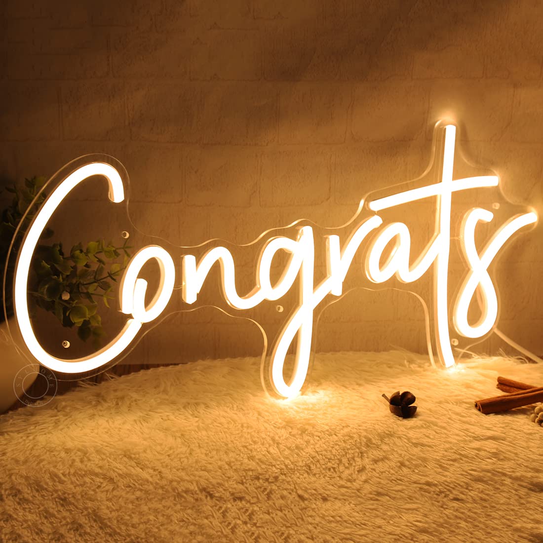 Sylhome Led Neon Light Sign - Congrats For Wedding/Birthday/Graduation - Warm White - 15.8 X 7.4 - Indoor Decor - Model Ns-Rc5Vd