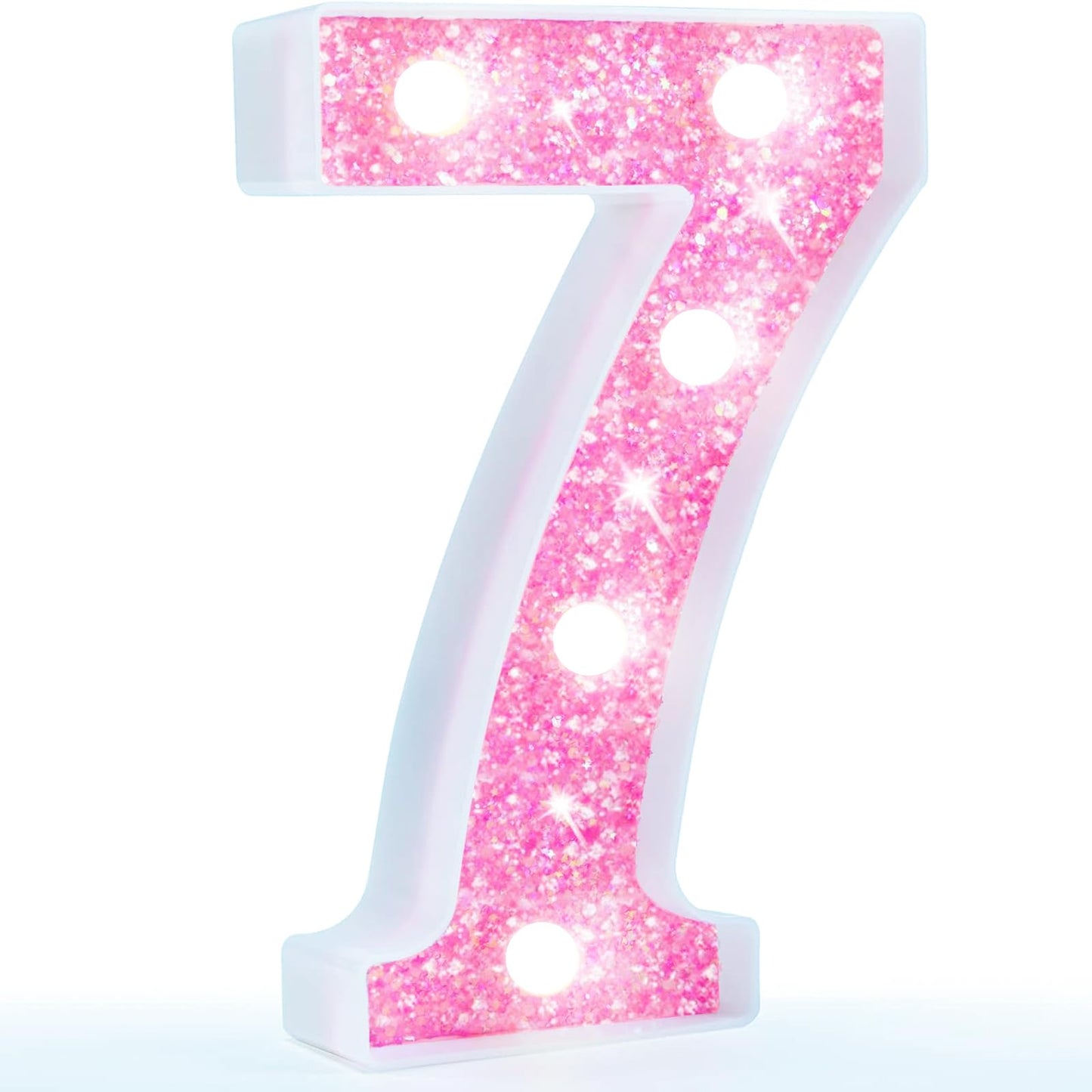 Pooqla Marquee Numbers  Pink Light Up Numbers For Girls 7Th Birthday  Battery Powered Glitter Number Night Light Gift For Christmas Bedroom Dorm Room Party Decoration  Cool White Number 7