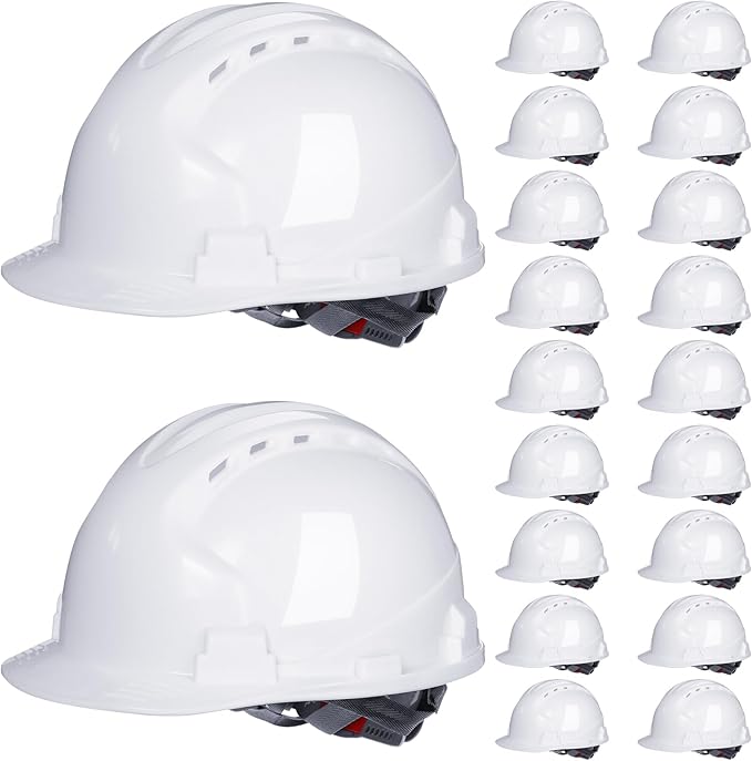 Leumoi 20 Pack 4 Pt. Suspension Hard Hat Bulk Safety Helmets ABS Ratchet Hard Hats Adjustable Construction Hardhats with V...