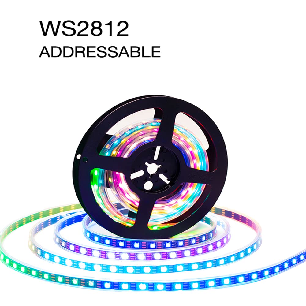 Adresuno Ws2811 Ic Ws2812B Led Strip 60Pixels/M 16.4Ft 300Leds Waterproof Ip67 Black Pcb