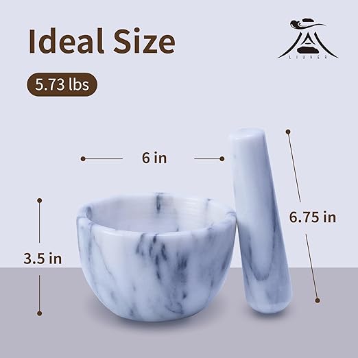 Marble Mortar and Pestle Set, 150ml, Spice Grinder, Herb Ginder, Unpolished Marble Spice Crusher, Kitchen Utensil (6"*H3-1/2)