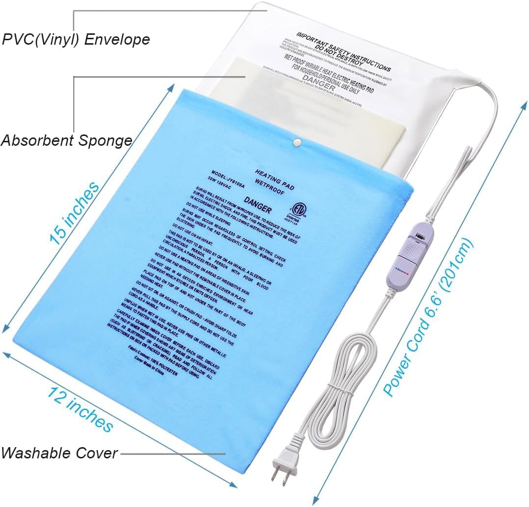 Boncare® Stay-On Small Vinyl Electric Heating Pad for Neck and Shoulders and Back Without Auto-Off, Low & High Heat Levels, Waterproof Hot Heat Pad with Washable Cover (11.5“x13.5, 3-Pack)